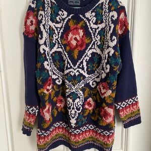 Vintage Floral Multicolour Cotton/Ramie Mix Knit Sweater